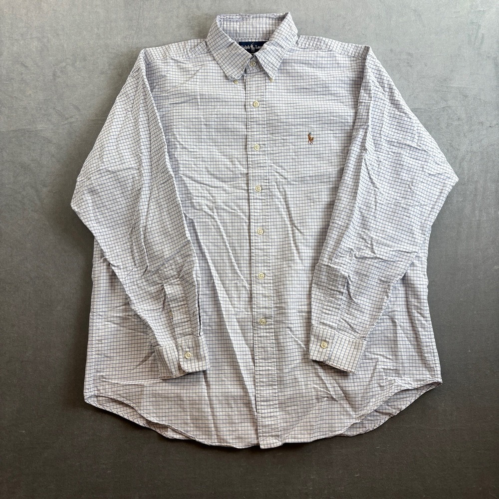 Ralph Lauren Blake Button Up Shirt Men's Large Blue Check Oxford Cotton